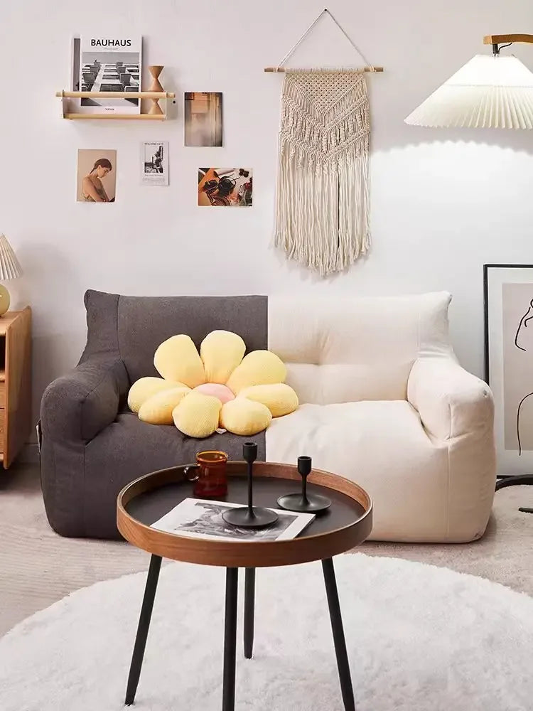 NULL Adult Modern Soft Gray Cotton-Linen Fabric Cushions Lazy Double Seat Polystyrene Filling Giant Bean Bag Sofas Chairs /Colors-Blue/Beige/Gray