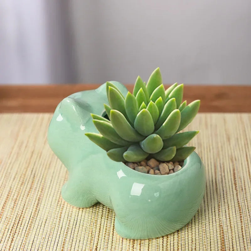No-EN-Name-Null Creative Mini Glazed Porcelain Ceramic Cute Cartoon Green POKEMON Design Desktop  Succulent Flower Pots