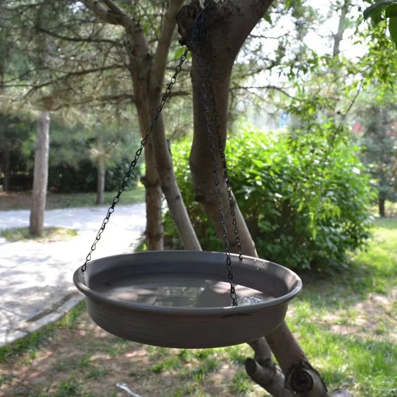 No-EN-Name-Null Outdoor Garden Hanging Black Metal Chains Round Gray Plastic Water Bowl Bird Feeders/Colors-Orange/Black/Gray/Beige/Brown