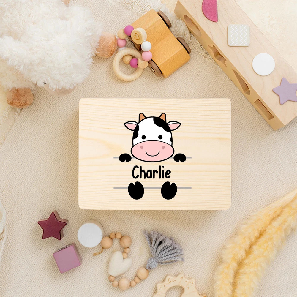 Unisex DIY Craft Animals-Floral Babies-Kids All Ages Customized Nature Wood Retro Lock Durable Metal Hinges Personalized Name Keepsake Boxes
