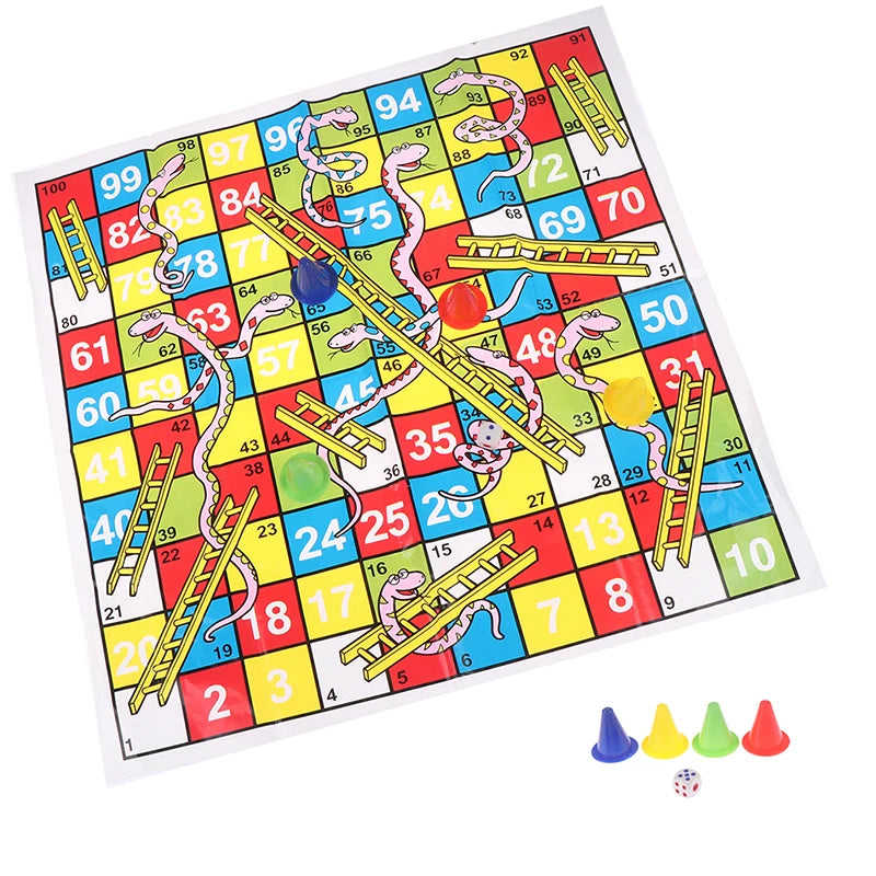 2-4 Person Plastic Cute Cartoon Non-Woven Cloth Snake Ladder Family Educational Interesting Chessboard Game Sets/ 4 Chess PCS/Dice/Ages-5 + Years Older/Colors-Yellow/Red/Multicolor