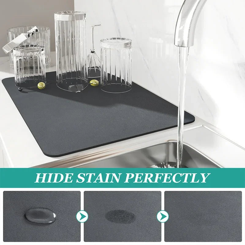 Kitchen Long Rectangle Customized Rectangle Anti-Mold Super Absorbent Anti-Slip Rubber Bottom Drying Dish Drainer Mats /Colors-Black/ Gray/ Beige/White/ Floral