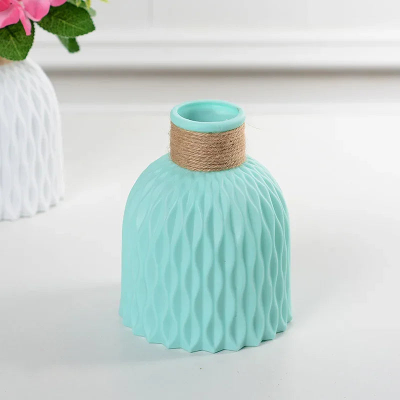 3 Dimensional Plastic Round Imitation Ceramic Floral Vases/Colors-Blue/Pink/White/