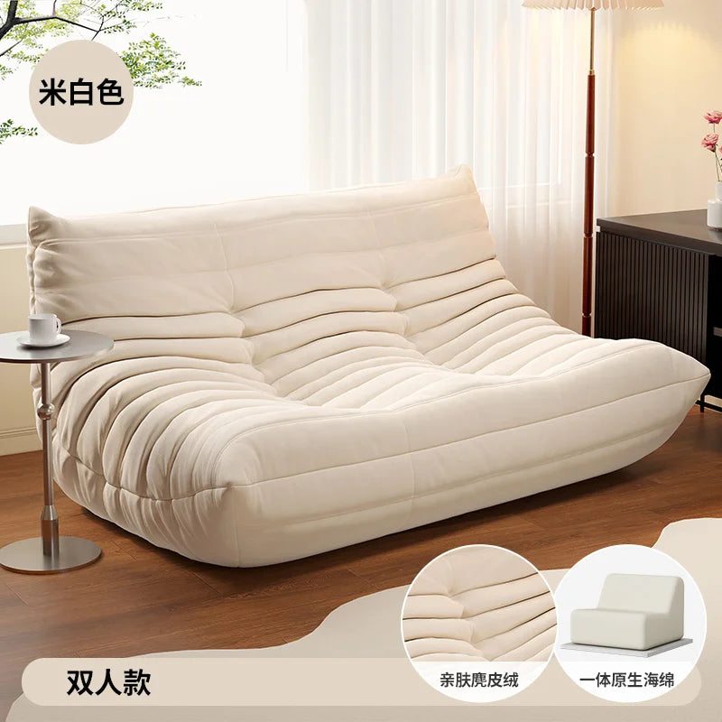 BIANXIANG Modern Medium Soft Firmness Double Seat L-Shaped White-Striped Design Velvet Synthetic Leather Cushions Bean Bag Sectional Sofas