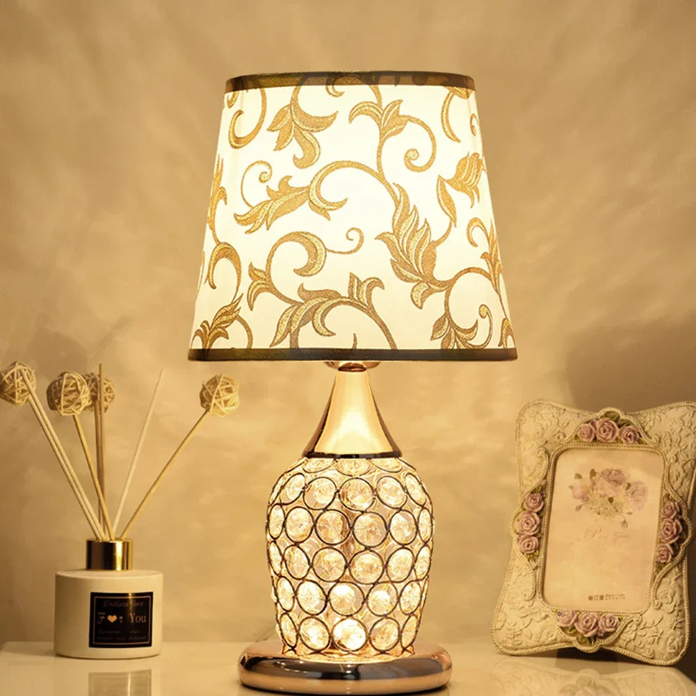Modern Plastic Warm White LED European-Style Crystal Floral Fabric Shade Direction Up-Down Table Lamps/Colors-Yellow/Floral