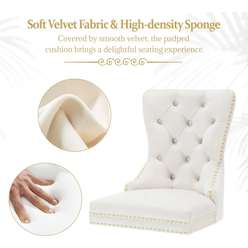 6pcs/ Upholstered Velvet Kitchen Dining Set/ Tufted Legs/ Nail-Head Trim/Colors-White/Blue/Gray/Black