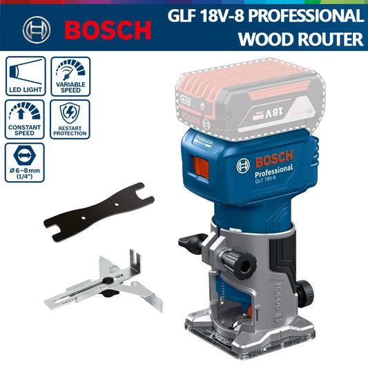 BOSCH Professional Grade Blue-Black-Gray Body 18V Battery-Powered Air-Flow Cooling Ventilation Design Cordless Brushless Wood Router Accessories /Colors-Blue/Black/Gray