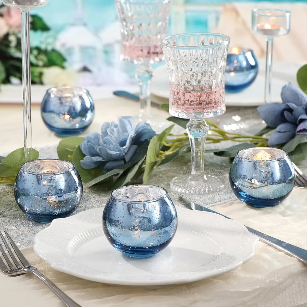 No-EN-Name-Null 6-12 PCS Silver Metallic Finish Speckled Gold Mercury Glass Assorted Votive Small Round Ball Tealight Candle Holders/Colors-Silver/Green/Gold/Blue/Clear/Purple
