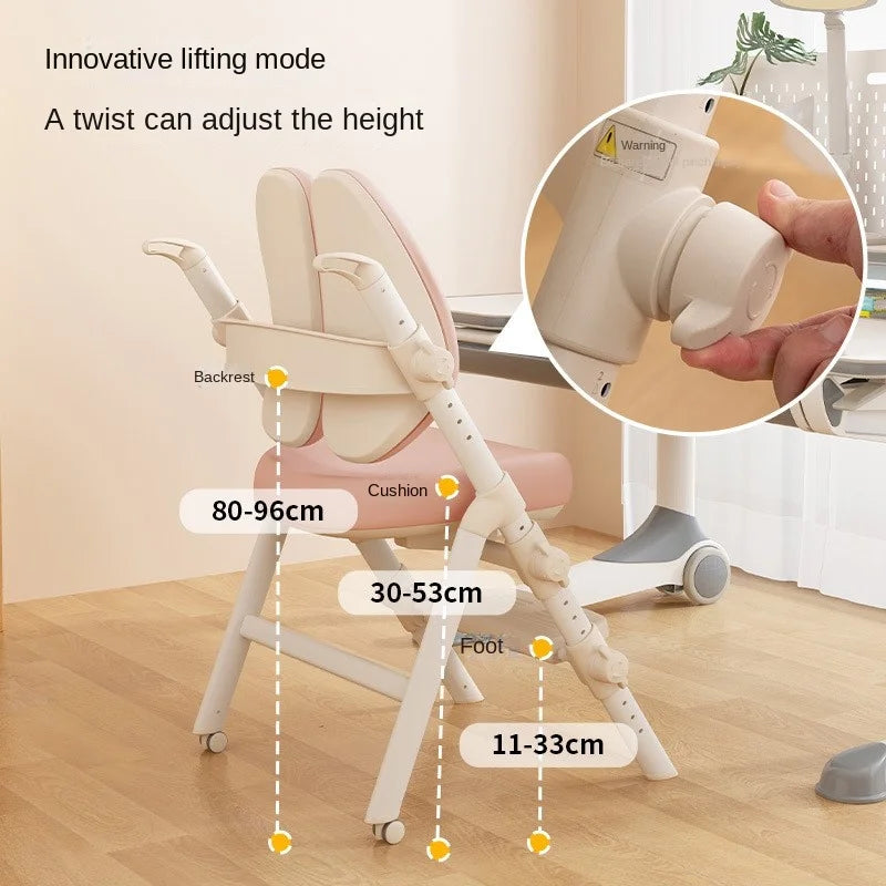 OMGD Kids Adjustable Height-Backrest-Footrest Plush Soft Upholstered Padded Faux Leather Cushions Carbon Steel Frame Computer Folding Chairs/Colors-Pink/White/Beige/Green/Gray/Multicolor
