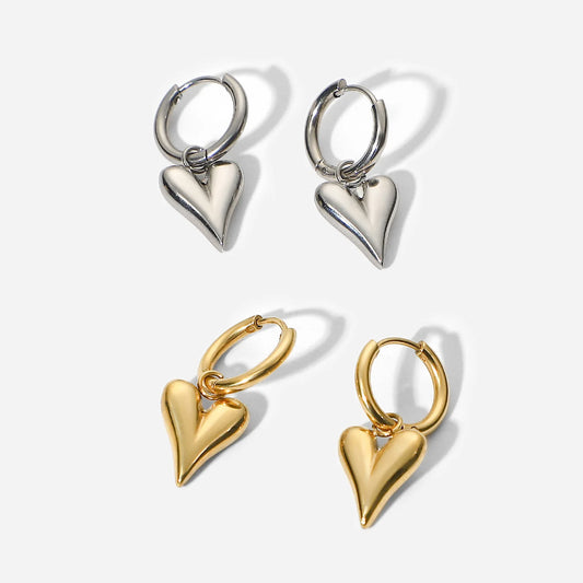 Ramos  Adult Women Imitation Gold-Silver Stainless Steel Huggie Hoop Heart Studded Earrings