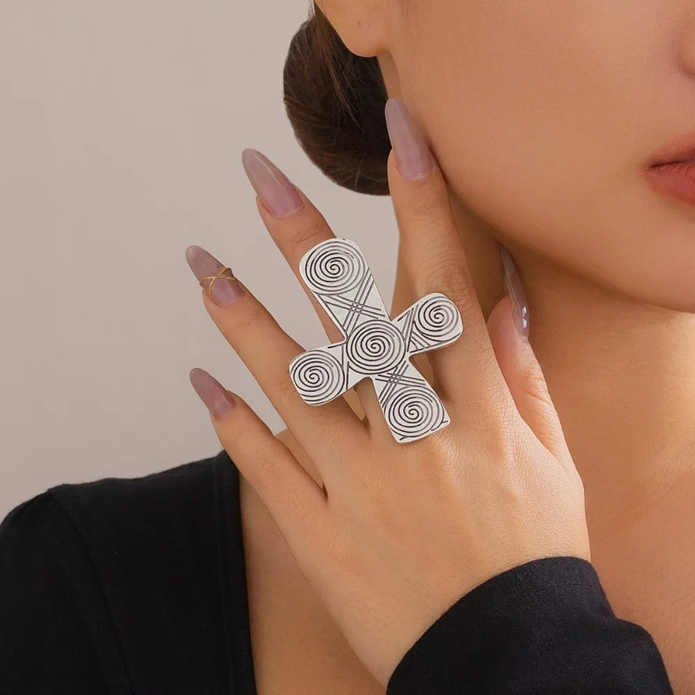 No-EN-Name-Null Adult Women Fine Imitation Metal Gold-Silver Big Bulky Love Two Interlocking Hearts Design  Rings/Optional Big Cross Rings