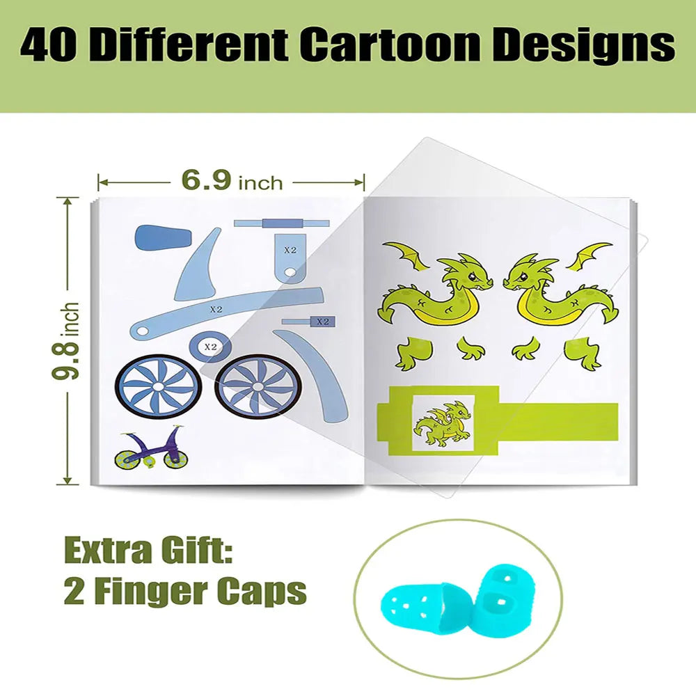 OENY School-Aged Kids Non-Toxic Plastic Cartoon Reusable Template Paper-3D Printing Copy Painting Books Art-Drawing Toys/2 Finger Caps/Colors-Floral/Multicolor/Ages: 6 Years Old-Older/3D Pen Not Included/22-Small-40-Large Patterns