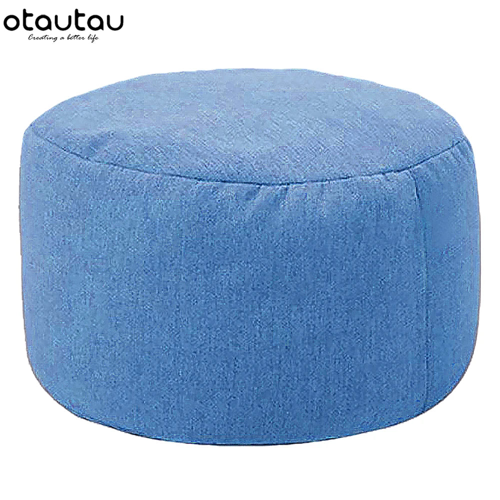OTAUTAU Modern Gray Round Shaped Pure Cotton-Linen Fabric Bean Bag Ottomans/ Filling/Colors-Gray/Purple/Black/Orange/Dimensions: 20cm high x 30cm diameter
