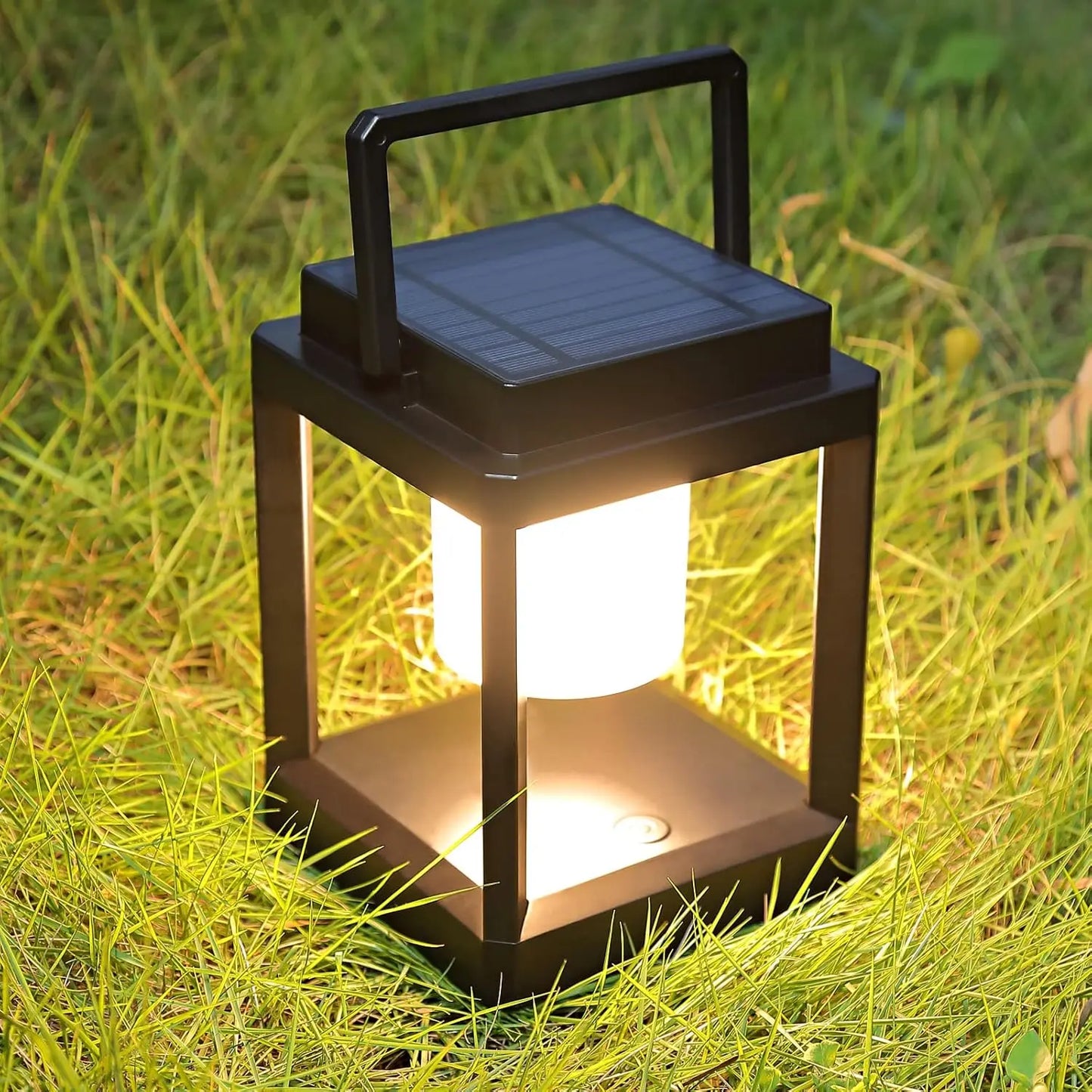 Jeannette Outdoor Solar-Powered Waterproof Black Square Plastic Windows Tabletop Lanterns USB Charging 3-Levels Warm White LED Touch Control Built-In Rechargeable Battery Landscape Pathway Lighting /Colors-Gray/Black/White/LED Bulb Included