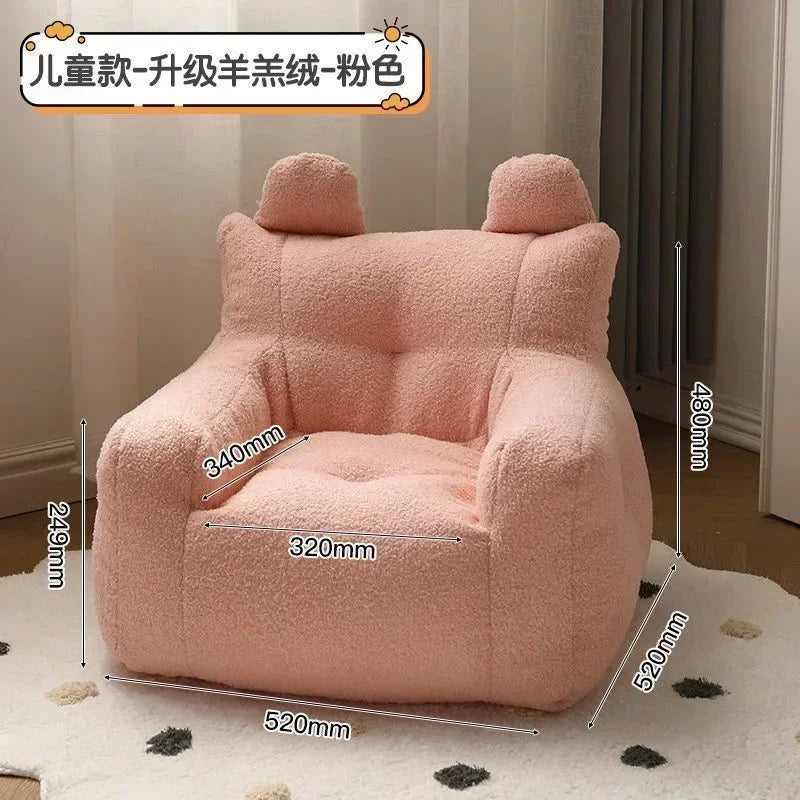 No-EN-Name-Null  Kids Modern Frameless Upholstered Padded Soft Fleece White Polyester Fabric One Side Pocket Bean Bag Chairs/Ages: 3-8 Years Old/Colors-Beige/White/Pink/Gray/Yellow/Multicolor