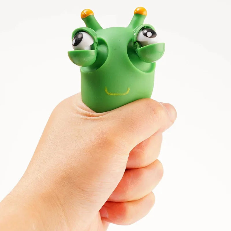 MUDDY PUDDLES Plastic-Rubber TPR Green-Yellow Tips Worm Eye Popping Squeeze Activity Toys/Ages: 13-18 Years Old + Older/Not Suitable Under 3 Years Old/Don't EAT/Colors-Green/Yellow/White/Animal/Multicolor
