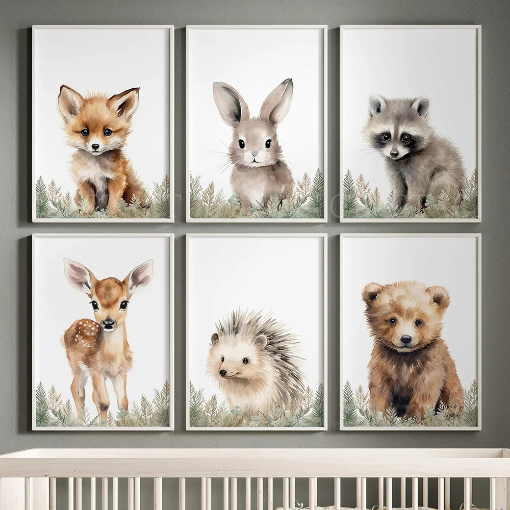 No-EN-Name-Null Classic Rectangle Customized Sizes Unframed Canvas Multicolor Woodland Baby Animals Wall Art Prints/Colors-Animal/Floral/Multicolor/Camouflage
