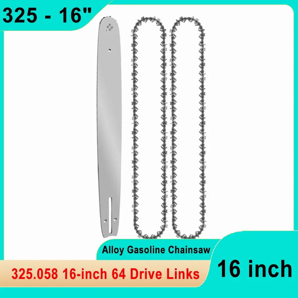No-EN-Name-Null Outdoor Professional Grade 16-inch Silver Guide Plate 64 Drive Links Gasoline-Powered Gray-Black Hardened Alloy Steel Chainsaws/Optional : 1 PCS-4 PCS Chains