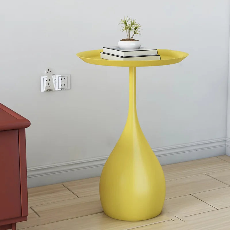 No-EN-Name-Null Modern Small Round Top-Wrought Iron Metal Base Mobile Coffee Tables/Colors-White/Light Brown/Yellow/Orange/Black/Royal Blue/Dark Blue/Size: 62 x 42 x 35cm