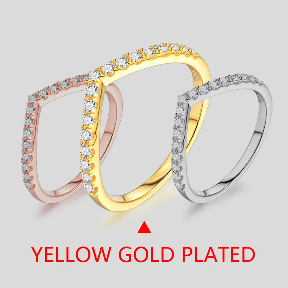 ATTAGEMS Fine Sterling Silver-18K Gold-Plated White Silver Rhodium Metal Shiny Clear White Imitation Diamond Earrings-Hand V Shaped Round Prong Wedding Band Rings/Colors-Silver/Gold/White/Clear/Multicolor