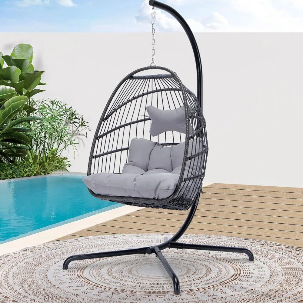 MOCCSOCC Outdoor-Indoor Patio-Porch Weather-Resistant Polyester Fabric 2 Person Wicker Hanging Double Egg Basket Aluminum Metal Frame With Stand Swing Chairs /680 LBS Capacity/Colors-Black/Gray/Brown/Beige/Multicolor/Geometric/Floral