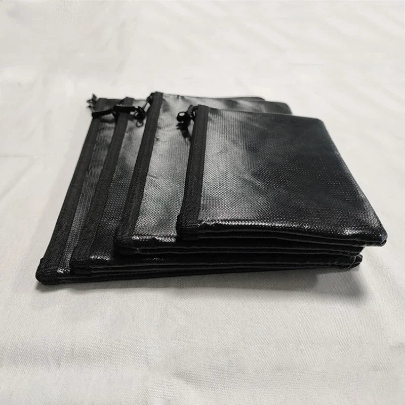 DAWNDESSLO Modern S-M-L Sizes Black Rectangle Shaped Waterproof Silicone Fiberglass Fireproof Metal Zipper Document Envelope-File Folders Clutch Briefcases/ S-13.5 x 20cm/ M-20 x 29cm/L-24 x 34cm