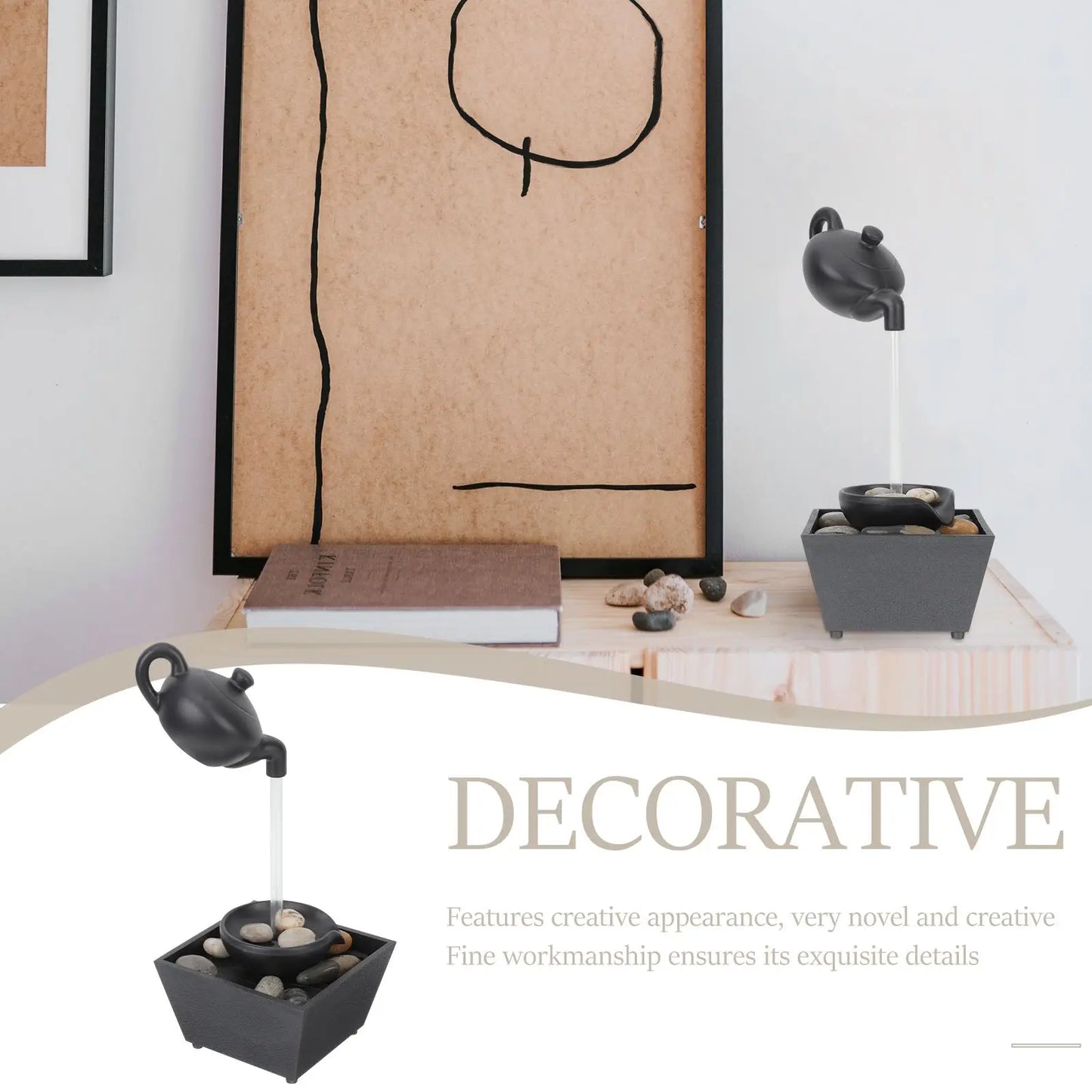 Fengshui Black Plastic Electric Suspended Teapot Desktop Water Fountain/2-AA Batteries Not Included