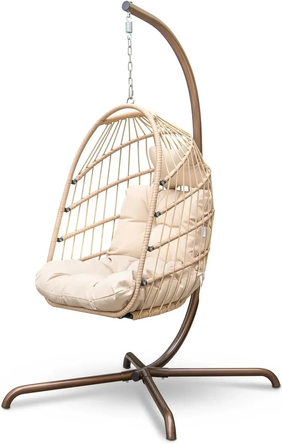 MOCCSOCC Outdoor-Indoor Patio-Porch Weather-Resistant Polyester Fabric 2 Person Wicker Hanging Double Egg Basket Aluminum Metal Frame With Stand Swing Chairs /680 LBS Capacity/Colors-Black/Gray/Brown/Beige/Multicolor/Geometric/Floral
