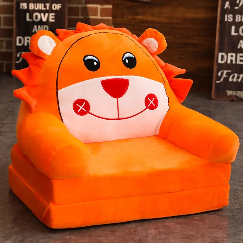 MDNG Modern Kids Customized Upholstered Padding Cute Soft Gray Velvet Fabric Cartoon Animal Faces Folding-Out Play Arm Chairs/Sponge Filling/Colors-Green/Pink/Yellow/Gray/Animals