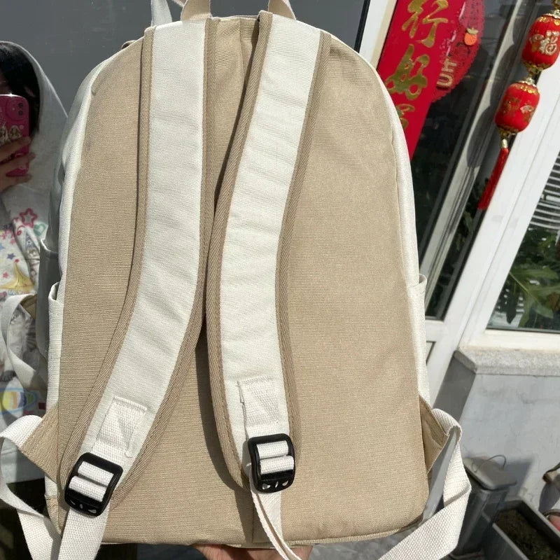 Women Waterproof Lightweight White Nylon Fabric Blue Star Korean Kawaii Design Metal Zipper Multi-Pockets Polyester Lining Two Shoulder Straps-Handles School Backpacks/14 Inch Built-In Laptop Pocket/Colors-Geometric/Beige/Pink/Green/White