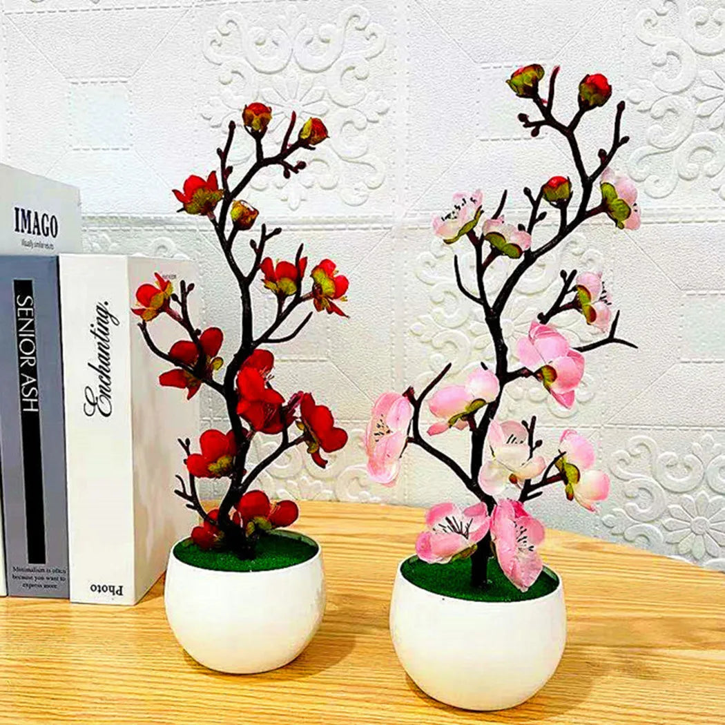 Plastic Rosales Bonsai Plum Blossom Artificial Potted Plants/Colors-Floral/Red