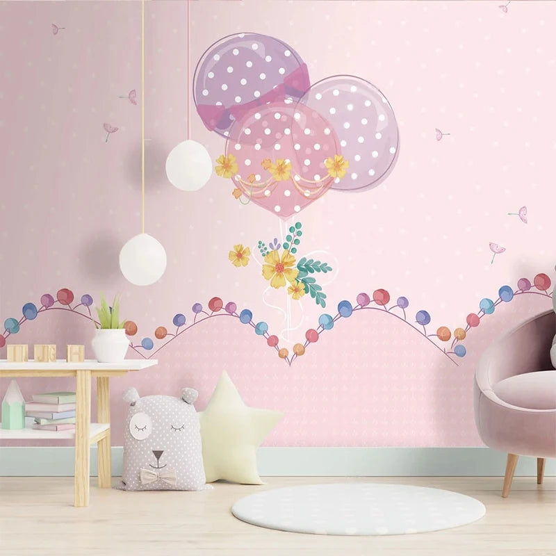 JIADOU Kids Modern Waterproof Canvas Customized Mural Pink 3D Cartoon Beautiful Pink Balloon Colorful Abacus Wallpaper/Colors-Pink/Multicolor/Paste Required