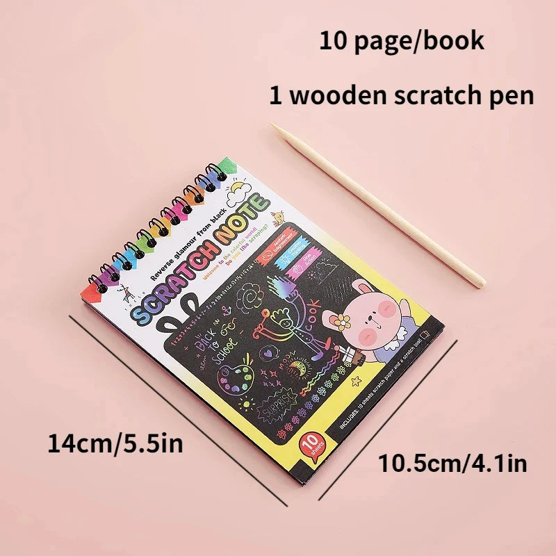 No-EN-Name-Null Kids Coloring-Paint Learning Magic Rainbow Scratch Off Paper Cards Note Books Craft Kits /Colors-Green/Yellow/Pink/Blue/ Ages-3 Years Old-Older