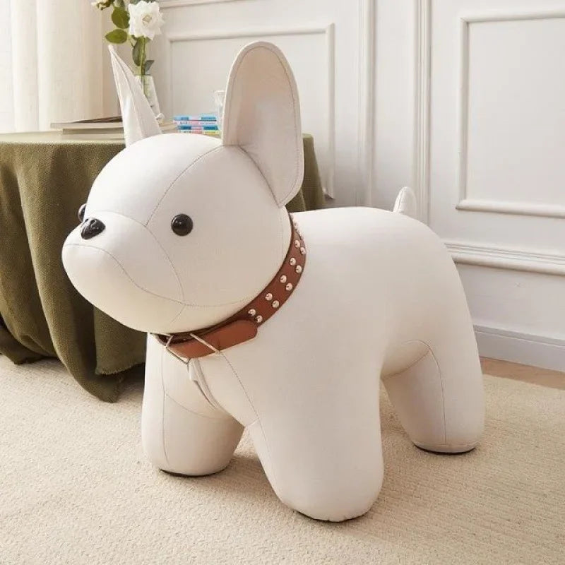 No-EN-Name-Null Kids Free-Standing Soft Faux Leather Upholstered Backless Pink Cartoon Dog Animal Shaped Wood Frame Flat Seat Table-Bar Stools /Colors-Pink/Yellow/White/Gray/Animal