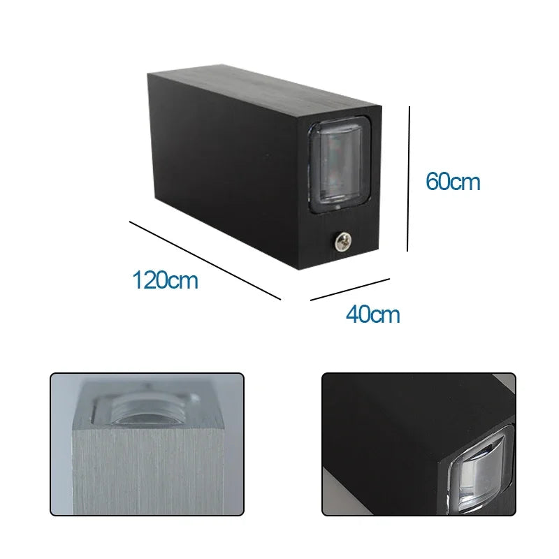 ELEVEN MASTER Outdoor Modern Waterproof Glazed Aluminum Metal Body Cool-Warm White LED COB Light Chip Emitting Up-Down Brushed Silver-Black Vertical Rectangle AC-Powered Borosilicate Glass Wall Light Fixtures