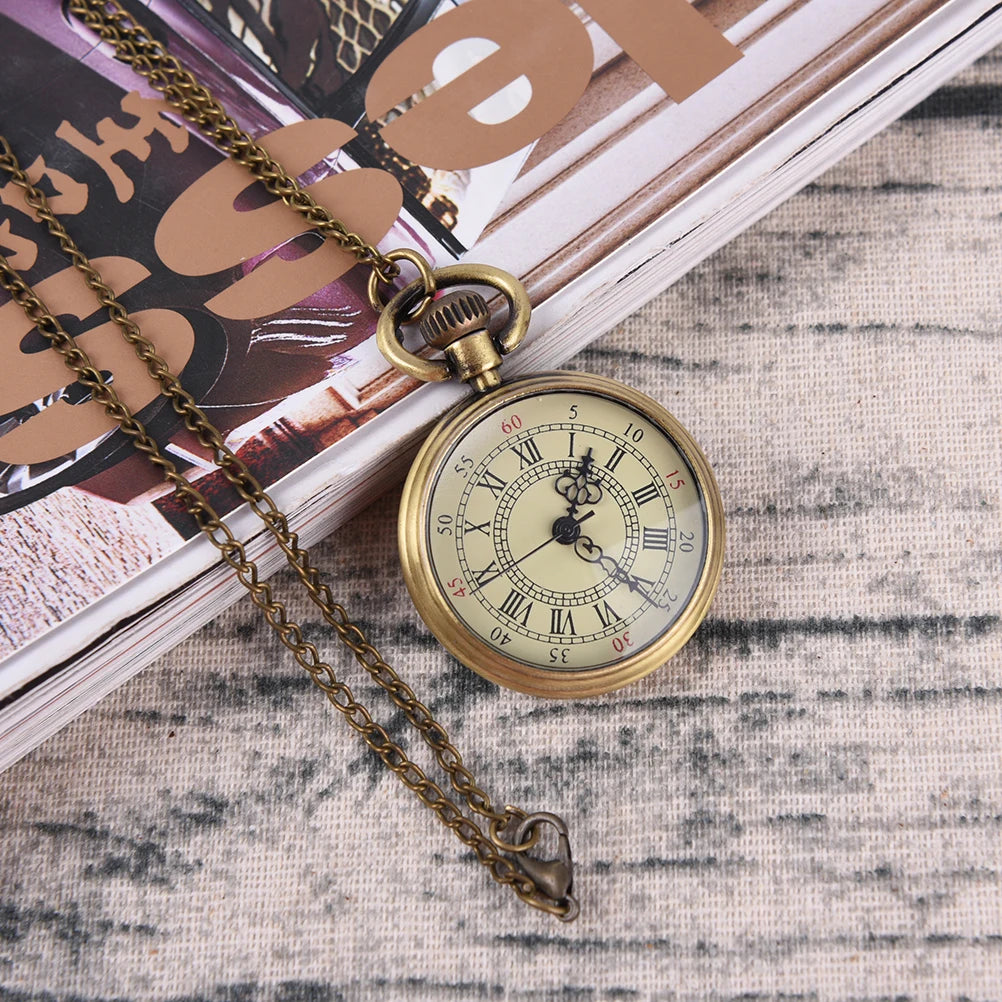 Adults Imitation Analog Display Quartz Steampunk Beige Dial Roman Numeral Small Brass Metal Bronze Color Pocket Watch-Chain/Colors-Bronze/Beige/Black/Gold/Brown