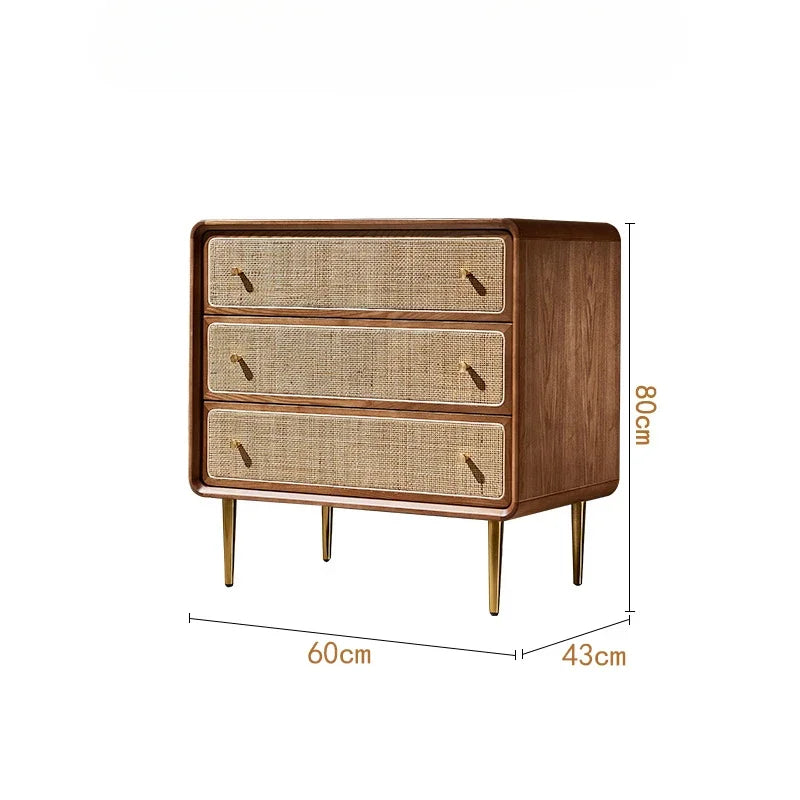 Brown Kitchen Storage Rattan Wood Sideboard w /Drawers/Doors