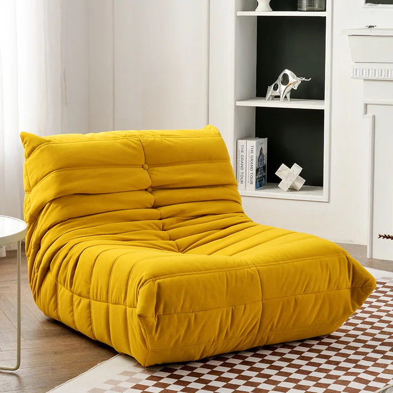 UOSU Modern Upholstered Padded Soft Six-Layer Caterpillar Foldable Washable Removable Cotton-Polyester Brown Suede Faux Leather Cover Solid Wood Frame Medium Firmness Lazy Recliner Chairs/Colors-Green/Orange/Blue/Brown/Yellow/Gray/White/Pink
