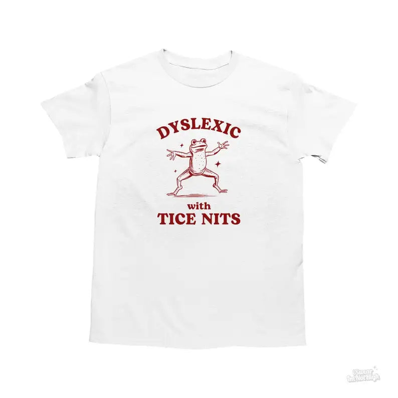 LAOYAOYIFU Men Customized Printed Round Neck Dyslexic Tice Nits Funny Cartoon Dyslexia Frog Pull-On Short Sleeve Broadcloth Moisture Wicking Cotton Fabric T-Shirts/Colors-White/Black/Red/Sizes XS-3XL