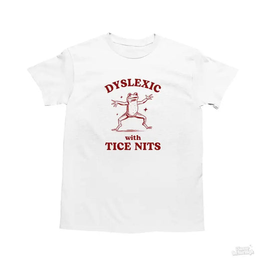 LAOYAOYIFU Men Customized Printed Round Neck Dyslexic Tice Nits Funny Cartoon Dyslexia Frog Pull-On Short Sleeve Broadcloth Moisture Wicking Cotton Fabric T-Shirts/Colors-White/Black/Red/Sizes XS-3XL