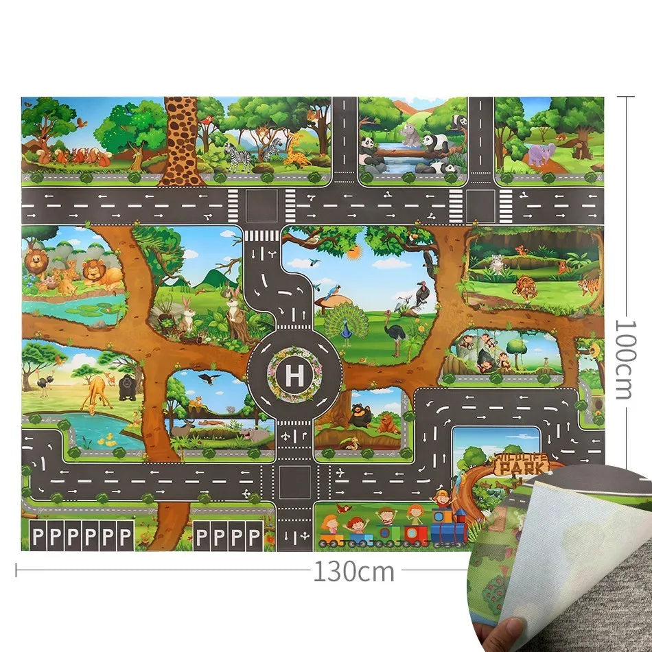 No-EN-Name-Null Kids Waterproof Foldable Rectangle Educational Developmental Multicolor Farm Animals-Dinosaurs-Life Dino Park Road Maps Crawling Plastic Play Mats/Ages: 3 Years Old + Older/Colors-Multicolor/Animals/Size: 100 x 130cm