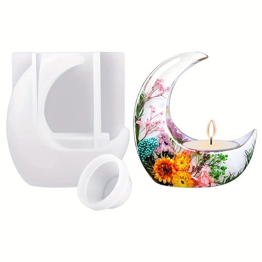 SILIKE LUFEI 3D Half-Moon Shaped Tea Light Candle Resin Silicone Milky White Craft Molds