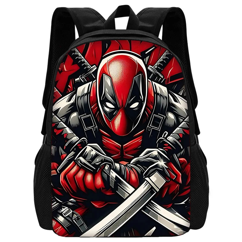 MINISO 3 PCS Waterproof Curved Back Nylon Fabric Cartoon Smiling Critters Super Hero Adjustable Straps-One Handle School Backpacks /Lunch Bags/Pencil Bag/Tablet Inserting Pocket/Water Bottle Pocket/Colors-Red/Black/Purple/Multicolor