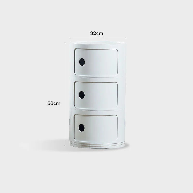 DECOPAI Modern Multicolor Waterproof Tall Plastic Round Shaped Small Narrow Three Sliding Drawers Nightstands /Multicolor
