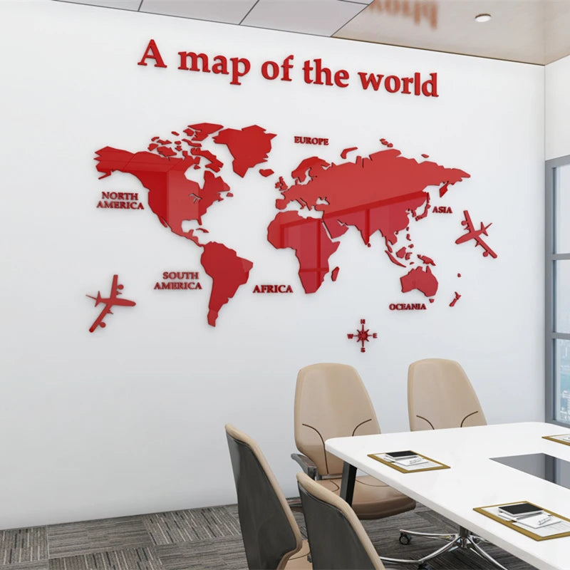 PDQ Modern Black 3D Acrylic World Map-Travel Wall Decals/Sizes; S-XXL/Colors-Gold/Black/Gold/Red