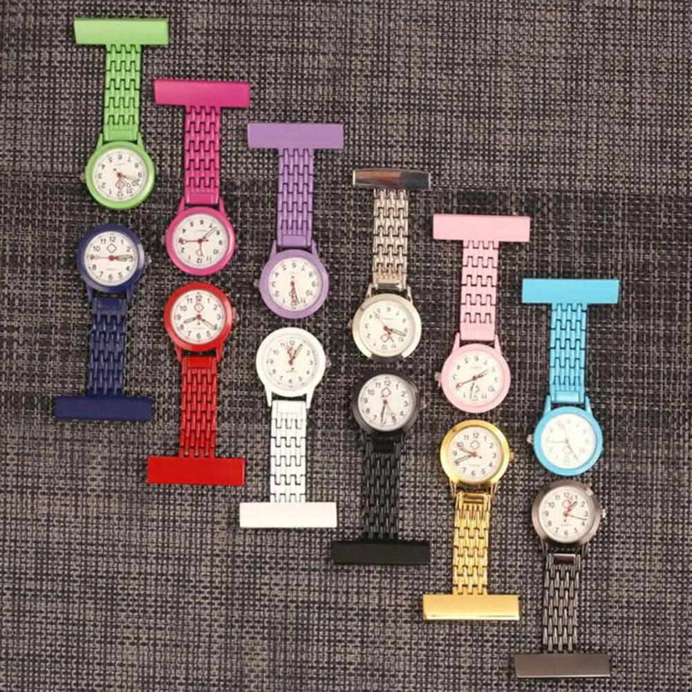 BLUELANS Unisex Adults Stainless Steel Metal Alloy Case Nurses Quartz Analog Display Locked Brooch Rectangle Pin Attachment Round Shaped Glass Face Fob Pocket Watches/Colors-Red/Purple/Black/White/Sky Blue/Dark Blue/Green/Pink