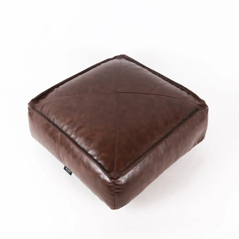 No-EN-Name-Null Modern Moroccan Square Cotton-Polyester-Feathers Fillers Synthetic Faux Leather Upholstery Removable Ottoman Pouf COVERS /Colors-Brown/Green/Gray/Blue/Geometric