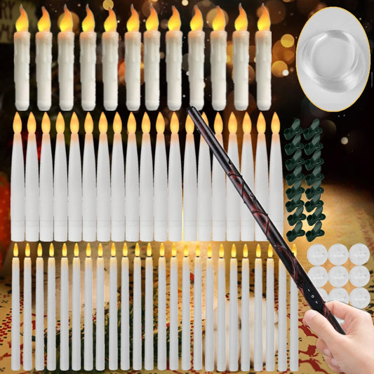 8-12 PCS LED White Tall Round Plastic Magic Wand Remote Control Flickering Floating Flameless Taper Candles