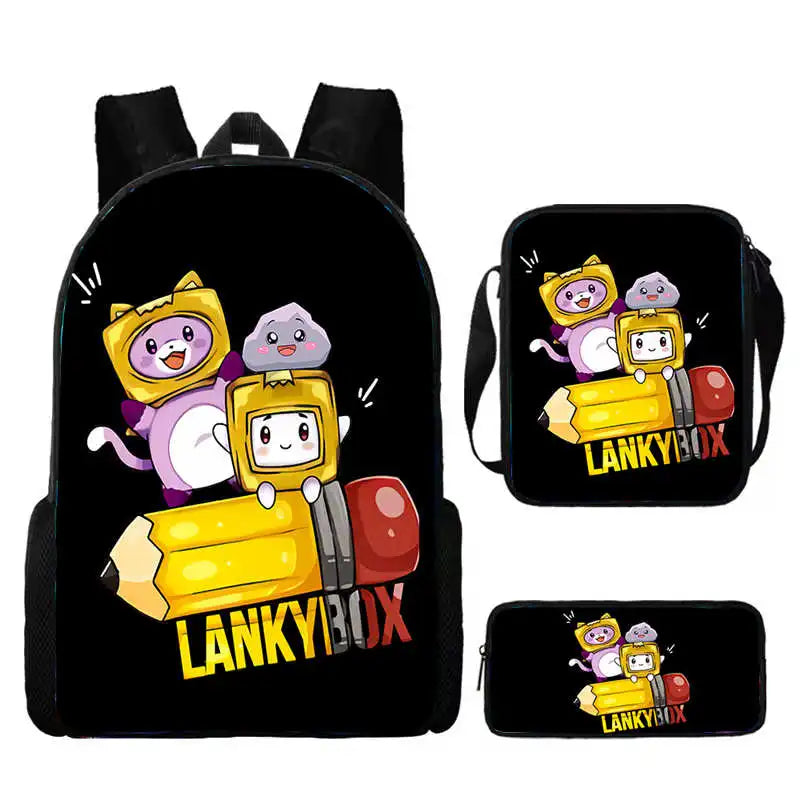 WOLYN Large Waterproof Lightweight Multicolor Nylon Fabric Cartoon Anime Lanky Box Games Design Polyester Lining Shoulder Straps-Handle Built-In Compartment External Pockets School Backpacks /Pencil Case / Colors-Black/Purple/Blue/Multicolor