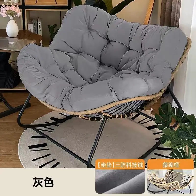 OMGD Indoor Large Human Bird's Nest Rattan Faux Leather Full Q-Bomb Doll Cotton Cushion Metal Frame Rocking Chairs/Colors-Beige/Orange/Black/Brown